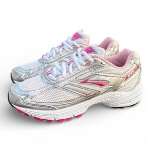 Brooks Adrenaline GTS Girls Running Shoes White Pink Silver Size 2.5 Youth